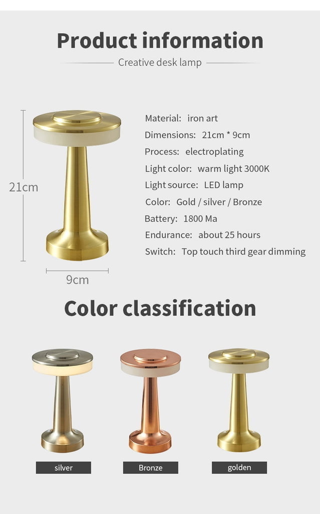 Touch Sensor cordless portable LED table Lamp